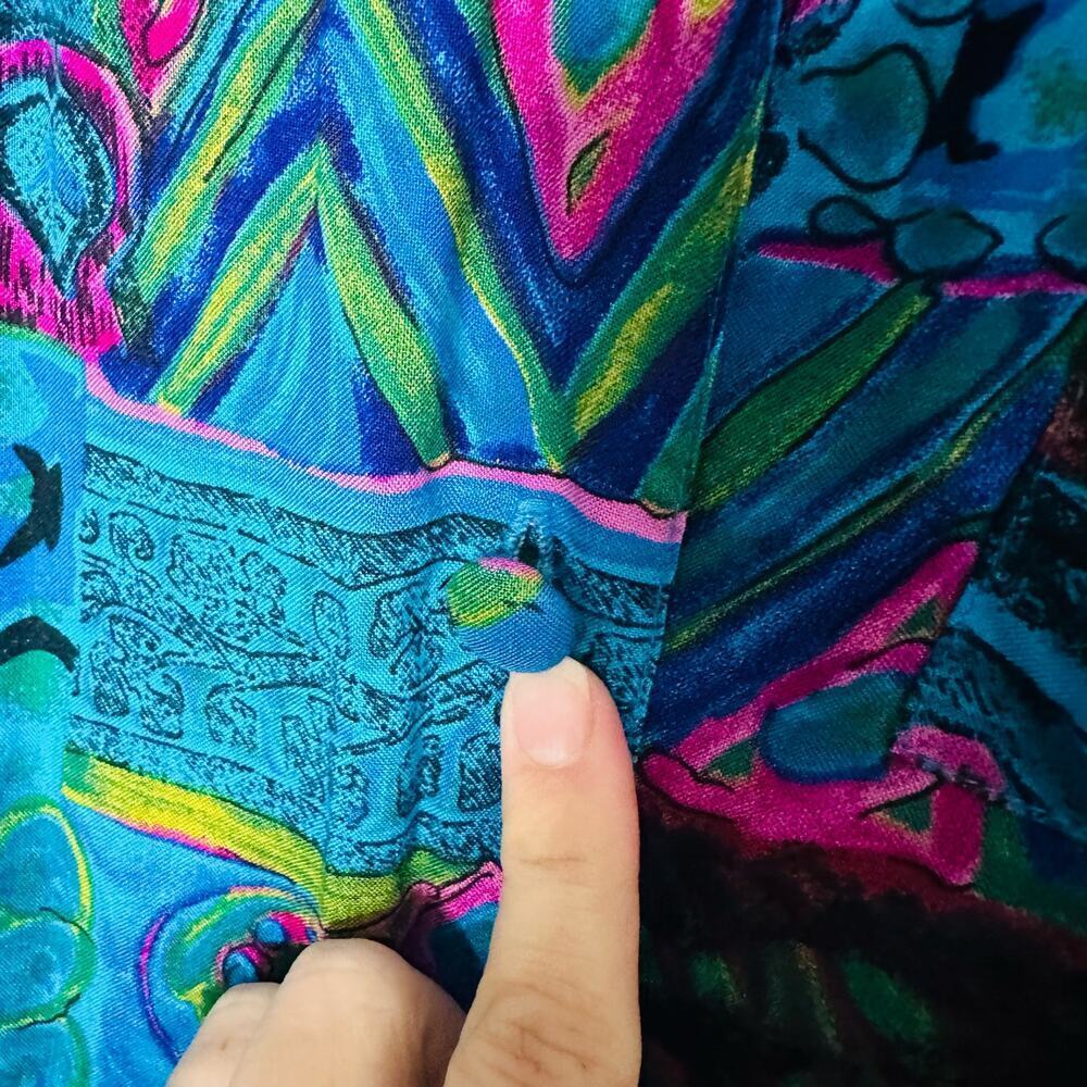 Dahan Blue Purple Funky Design Sleeveless Collared Button Up Tank Top Size M - Picture 7 of 9